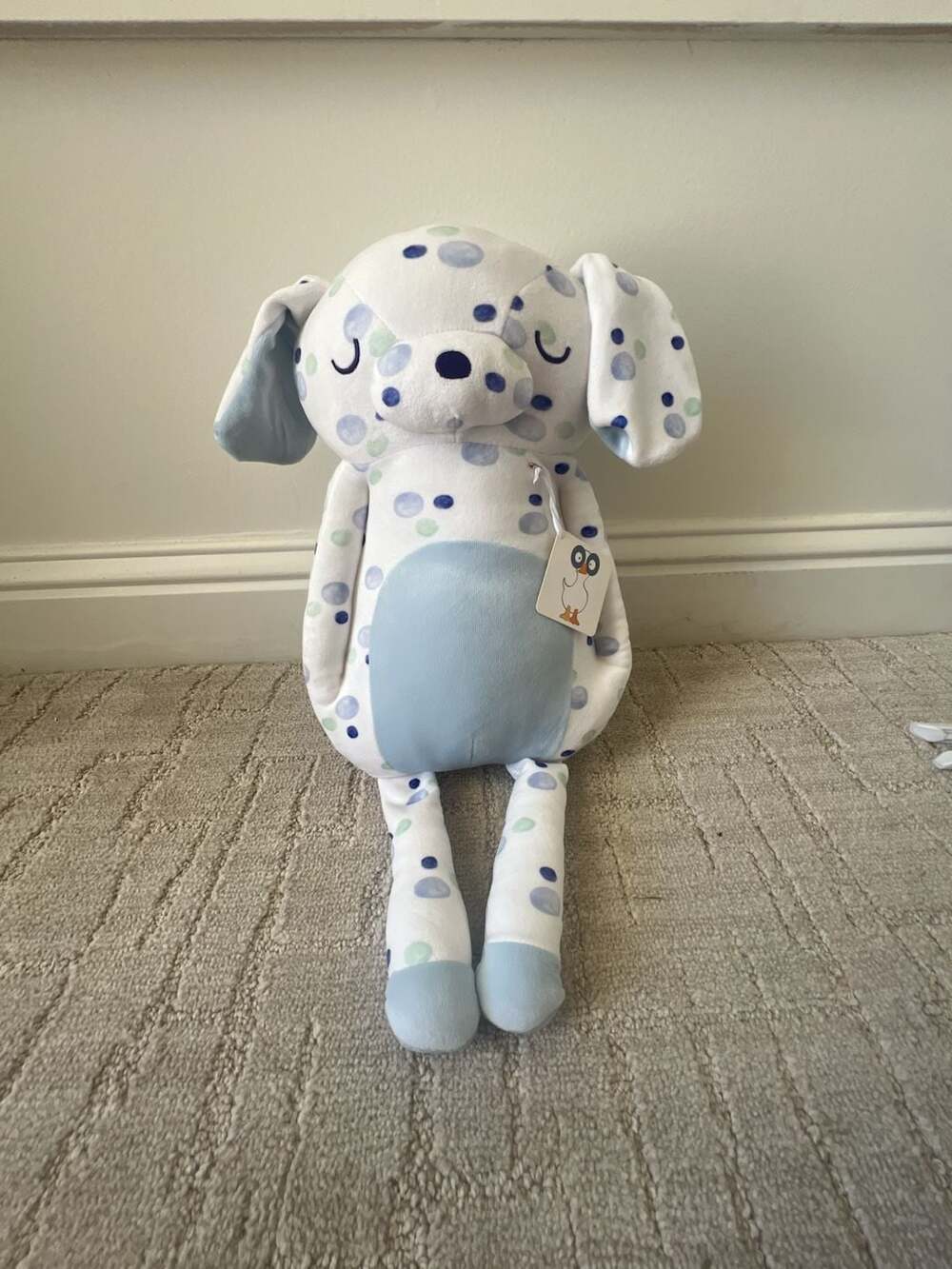 Goosewaddle Oxford Puppy Ultra Soft Stuffed Animal Plush Toy Blue Polka Dot